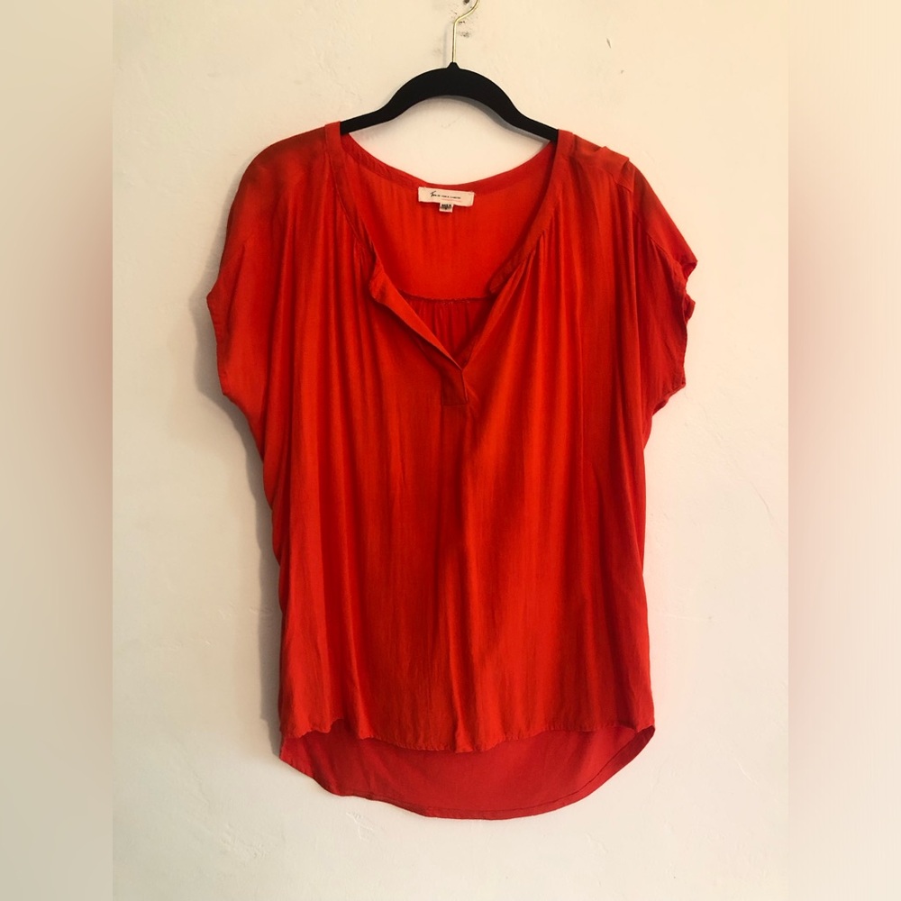 Vince Camuto Blouse Womens Size S Red Pullover Short Sleeve Top Peasant Cottage